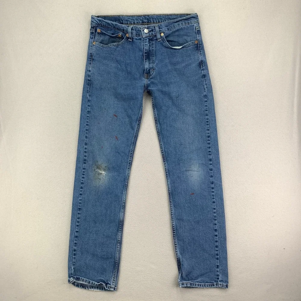 Thrashed Levi's Jeans 505 Mens 34x32 Faded Distressed Denim Painted Workwear Y2K